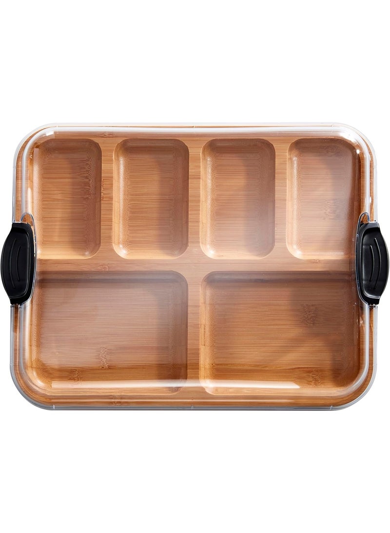 YQbest لوح تقطيع من الخيزران مع أقسام مدمجة وغطاء قفل شفاف، مثالي للجبن والوجبات الخفيفة وتحضير الطعام والتقديم - Image 2