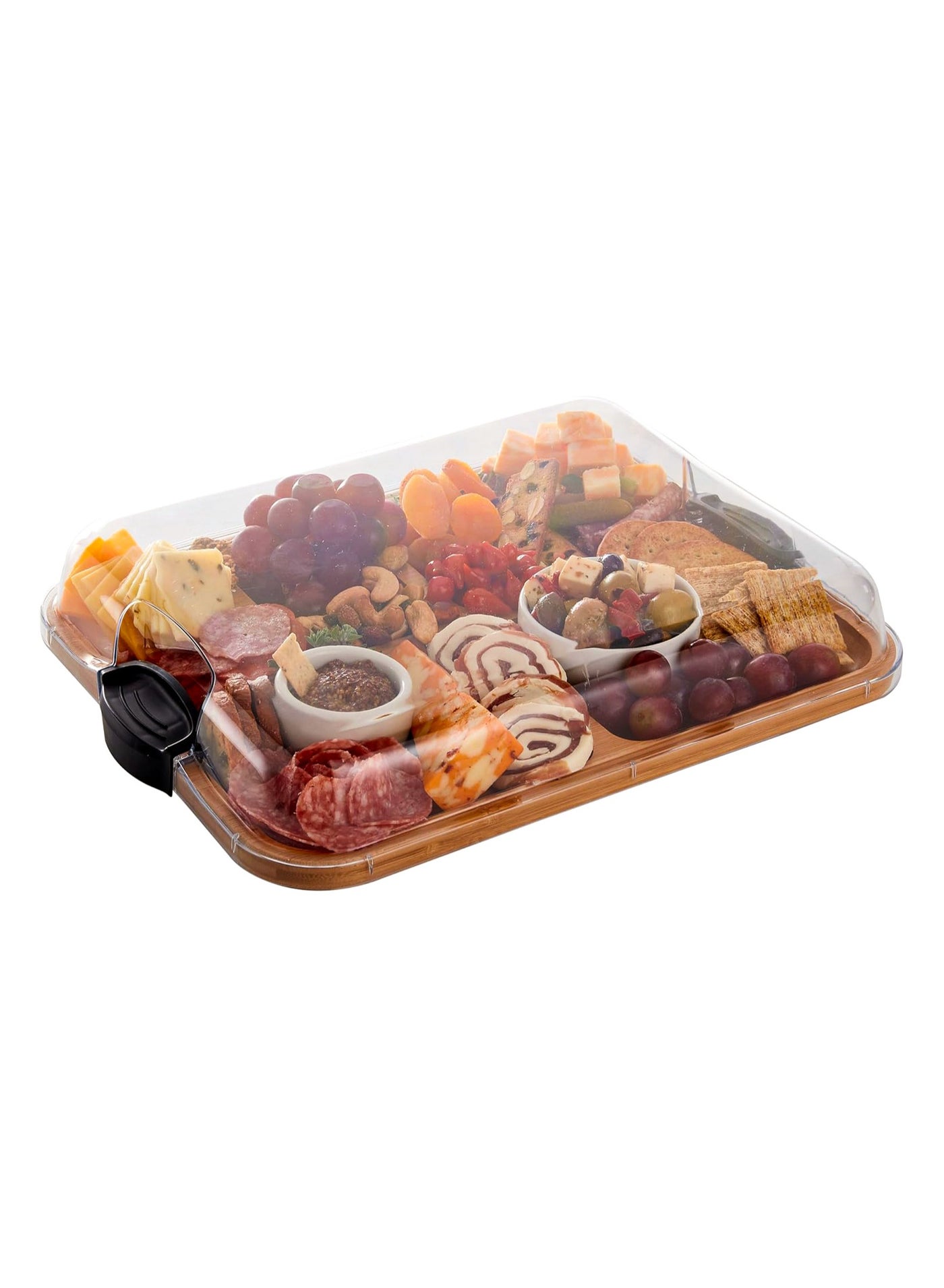 YQbest Bamboo Cutting Board with Built-In Compartments and Clear Locking Lid, Ideal for Charcuterie, Snacks, Food Prep & Serving