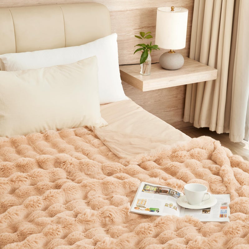 PLUUSHUU Faux Rabbit Fur Bubble Blanket  Fluffy Fuzzy Warm Throw Blanket for Couch  Soft Cozy Shaggy Plush Furry Blanket  Luxury Decorative Gifts for Sofa Bedroom Living Room  60x50inch (Naked Color) - Image 5