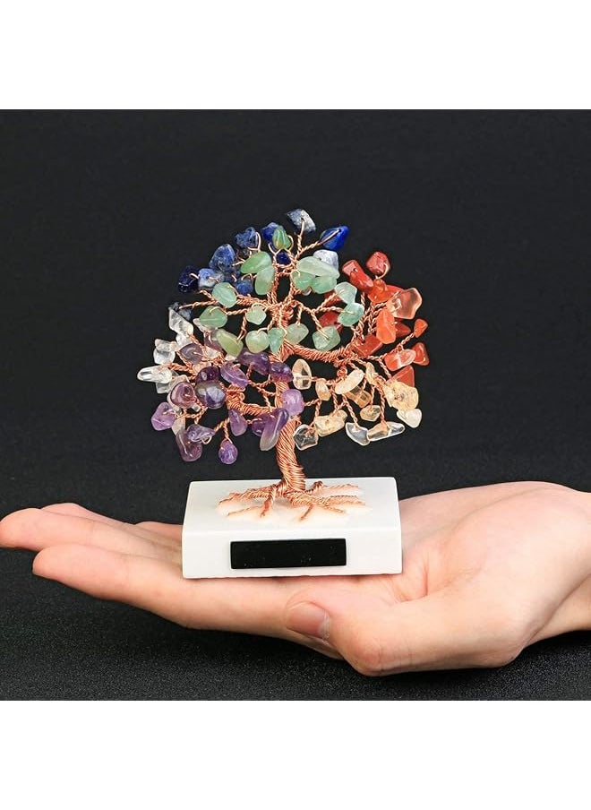 erorex Mini 7 Chakra Healing Crystals Money Tree On Marble Base Tumbled Gemstones Feng Shui Ornaments For Good Luck And Wealth Spiritual Gift For Home And Office Decor  - Image 2