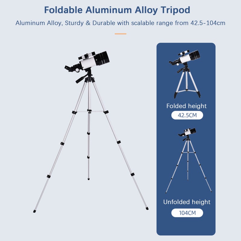 Telescope: 70mm Large Aperture 300mm Focal Length High-Definition Optics - Intelligent Star Finding Telescope for Astronomy Beginners, Adults, Kids & Outdoor Stargazing - Image 3