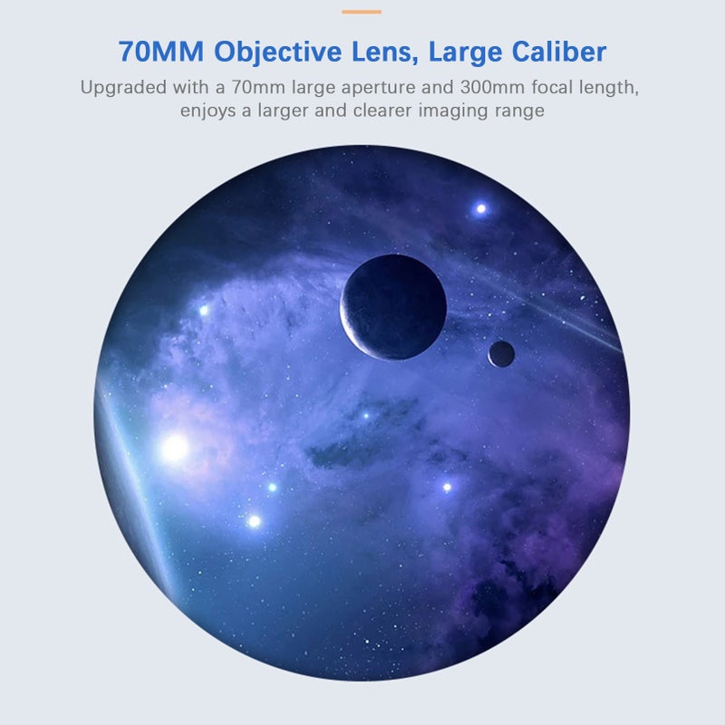 Telescope: 70mm Large Aperture 300mm Focal Length High-Definition Optics - Intelligent Star Finding Telescope for Astronomy Beginners, Adults, Kids & Outdoor Stargazing - Image 5