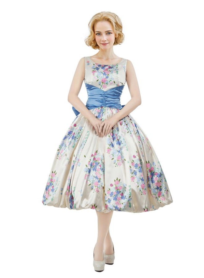 Miccostumes Women's 1950s Dress Vintage Retro Floral Cocktail Swing Sleeveless Dress with Bow, Multi-coloured, M - Image 1
