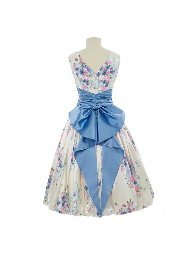 Miccostumes Women's 1950s Dress Vintage Retro Floral Cocktail Swing Sleeveless Dress with Bow, Multi-coloured, M - Image 3