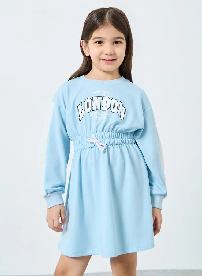 Styli Styli Girls Light Blue Printed Sweatshirt Dress