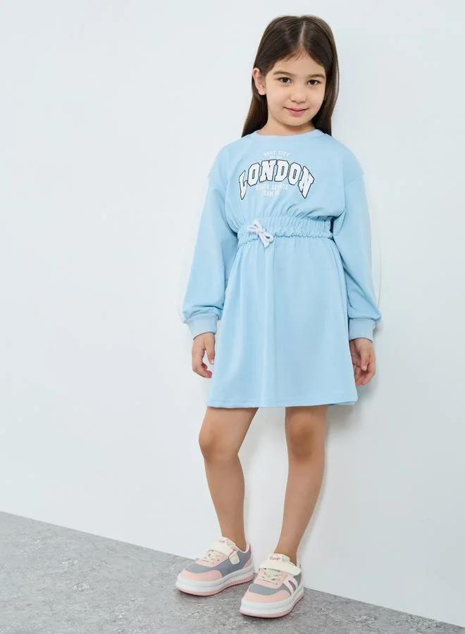 Styli Styli Girls Light Blue Printed Sweatshirt Dress