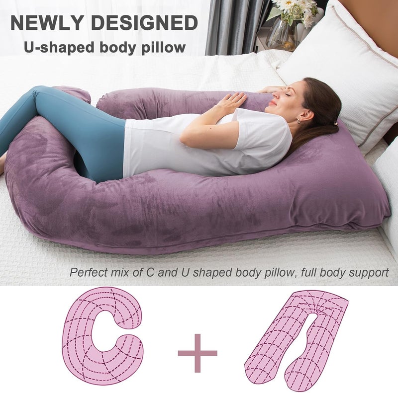 TaiBest U Shaped Full Body Pregnancy Pillow with Removable Cover for Maternity Women,Pregnancy Pillows for Sleeping,Support for Back, Legs, Belly,55 Inch Pregnancy Pillow for Women (Cotton, Dark purple) - Image 3
