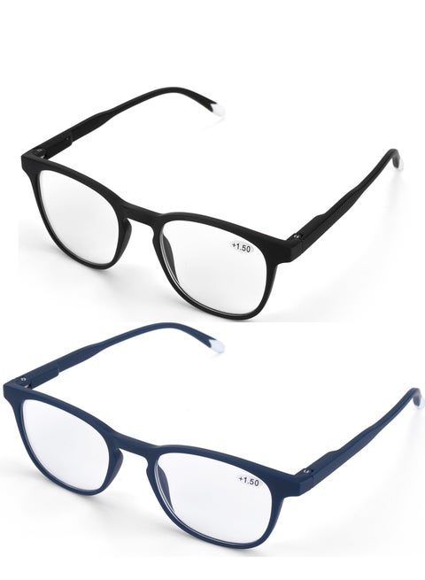 LANLANG 2-Pack Reading Glasses for Men Women Blue Light Blocking Glasses Spring Hinge Anti Eyestrain 2 Colors(Black/Blue) including 0-4.0 diopters