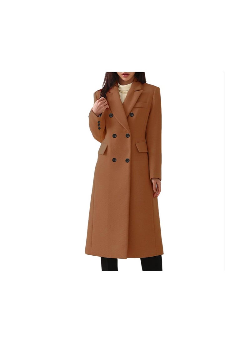 Generic - Squality Double Breasted Long Coat women Brown - Image 1