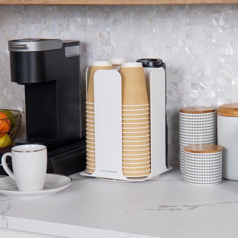 Mind Reader Lid Carousel, Countertop Org Coffee Bar, Beverage Cup Holder, Plastic, L x 7.75" W x 11.5" H, White - Image 2