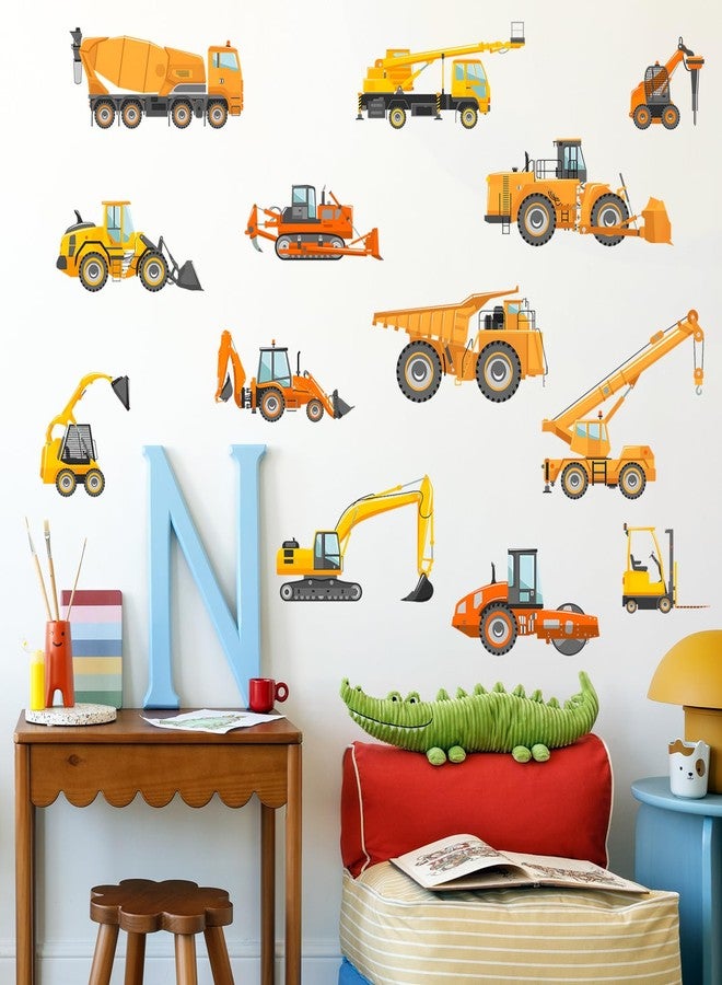 Eutecado Construction Vehicles Wall Stickers Truck Wall Decals for Kids Room, Tractor Crane Wall Stickers Cars Excavator Decals Toddler Boy Room Decor for Playroom Nursery Classroom - Image 1