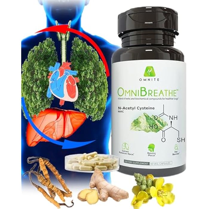 Omnite Asthma Relief Bronchial Health - Lung Detox for Smokers with Mullein Leaf Extract, Nettle Root - 30 Days Respiratory Health Supplement-Naturally Reduce Cough & Clear Mucus/Phlegm for Smokers,60 Caps - Image 1