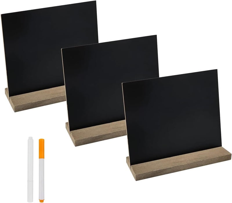 DSTELIN 5 X 6 Inches Mini Tabletop Chalkboard Signs with Vintage Style Wood Base Stands, Set of 3 - Image 1