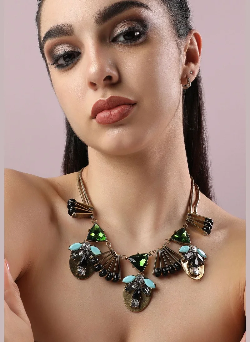 SOHI Gold Plated Designer Stone Party Necklace For Women