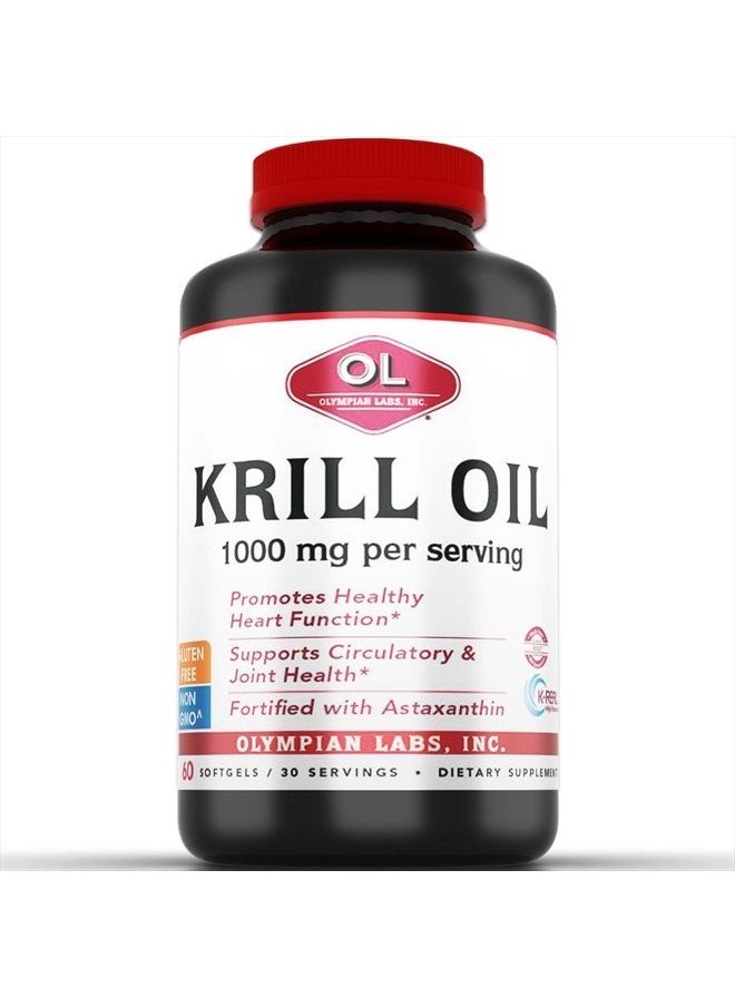 Olympian Labs Antarctic Krill Oil, 1000mg Caps with Astaxanthin, Omega-3, EPA, DHA, Immune, Joint & Brain Support, 60 Softgels  - Image 1