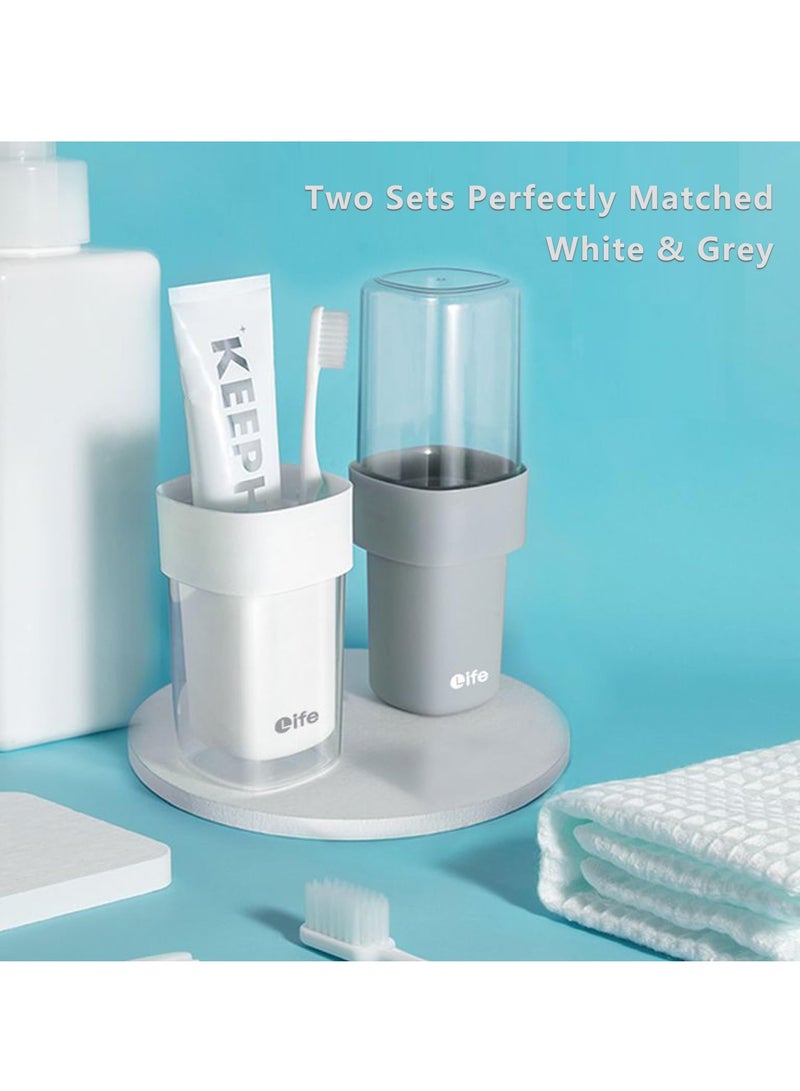 SOLARAE Travel Toothbrush Holder,2 Pcs Translucent Multifunctional Toothbrush Cup,Large Capacit Travel Toothbrush Holder with Mouthwash Cup, for Camping School Business Trip Shower Apartment (White&Grey) - Image 2