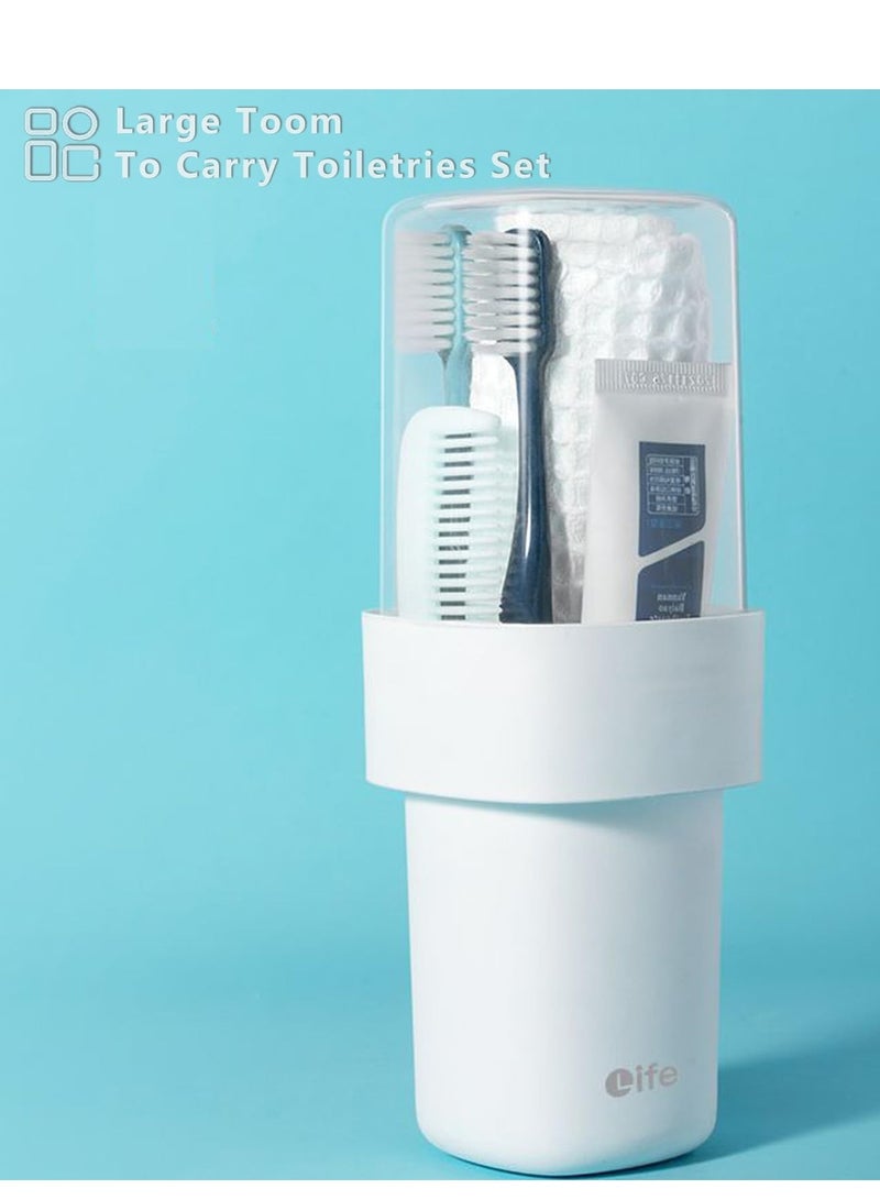 SOLARAE Travel Toothbrush Holder,2 Pcs Translucent Multifunctional Toothbrush Cup,Large Capacit Travel Toothbrush Holder with Mouthwash Cup, for Camping School Business Trip Shower Apartment (White&Grey) - Image 3