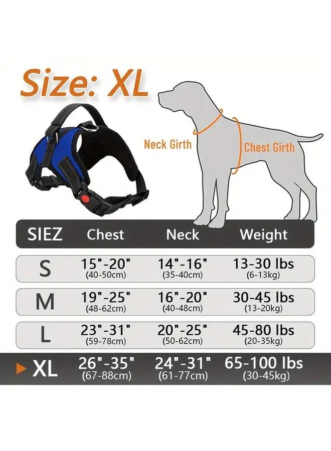 اللون الأزرق الملكي مقاس إكس لار، حزام كلب عاكس قابل للتعديل بمقبض وبدون شد - Image 1