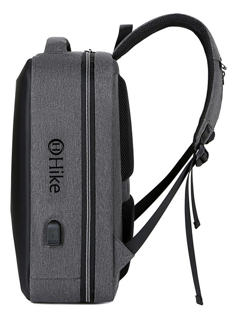 HIKE Semi Hard 17-inch Unisex Laptop Backpack with Built in Combination lock and USB/ Headphone Port Daypack for Travel, Office and Business, HK2020, Grey - Image 5