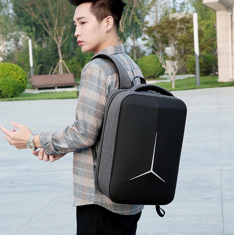 HIKE Semi Hard 17-inch Unisex Laptop Backpack with Built in Combination lock and USB/ Headphone Port Daypack for Travel, Office and Business, HK2020, Grey - Image 2