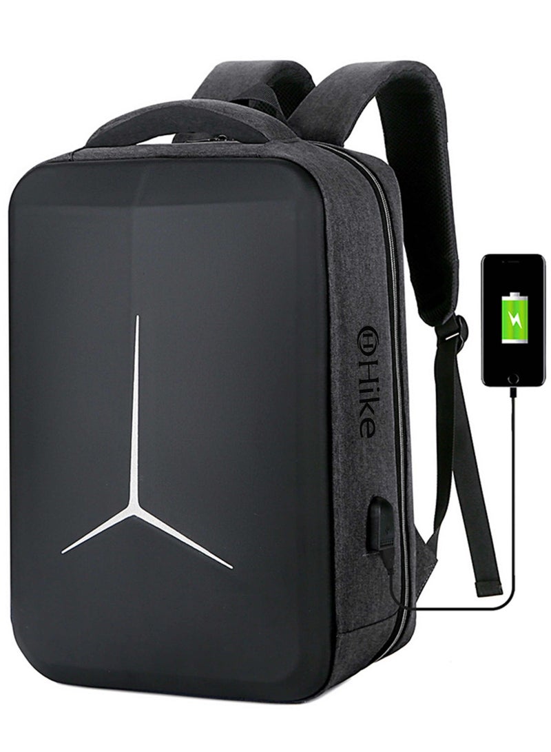 HIKE Semi Hard 17-inch Unisex Laptop Backpack with Built in Combination lock and USB/ Headphone Port Daypack for Travel, Office and Business, HK2020, Grey - Image 3