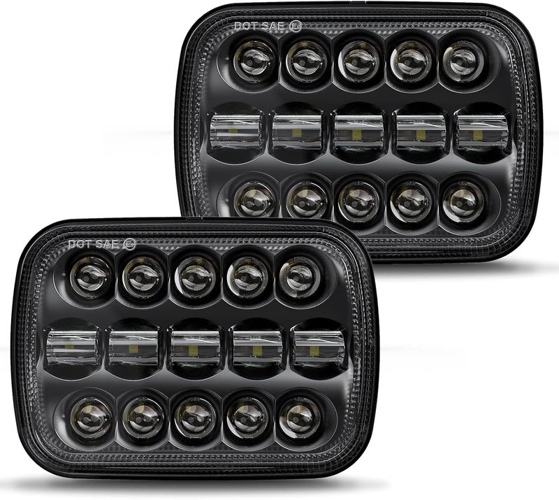 BICYACO DOT 110W 5x7 7x6 Inch Led Headlights Hi/Low Led Sealed Beam Projector Headlamp Compatible with Jeep Wrangler YJ Cherokee XJ Kenworth T300 1997-2010 H4 Plug H6054 H5054 6054 6052 (Black) - Image 1