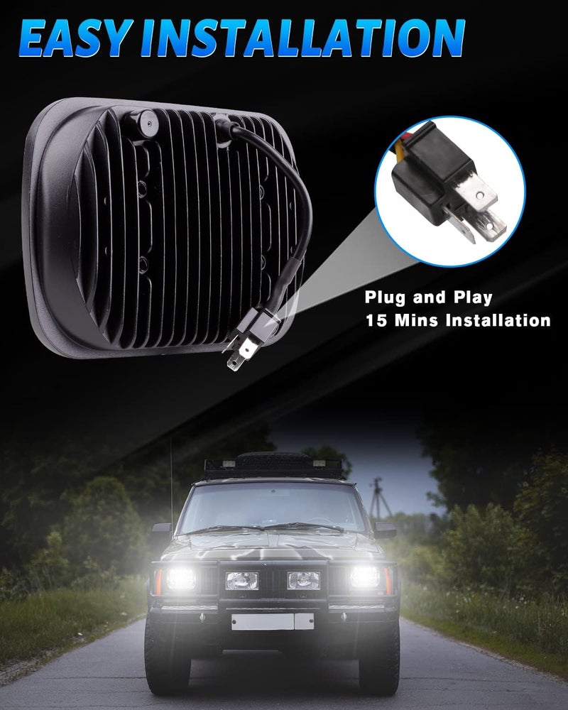 BICYACO DOT 110W 5x7 7x6 Inch Led Headlights Hi/Low Led Sealed Beam Projector Headlamp Compatible with Jeep Wrangler YJ Cherokee XJ Kenworth T300 1997-2010 H4 Plug H6054 H5054 6054 6052 (Black) - Image 5