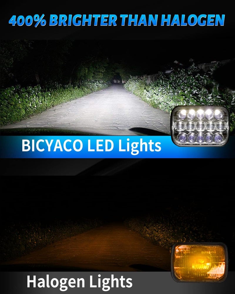 BICYACO DOT 110W 5x7 7x6 Inch Led Headlights Hi/Low Led Sealed Beam Projector Headlamp Compatible with Jeep Wrangler YJ Cherokee XJ Kenworth T300 1997-2010 H4 Plug H6054 H5054 6054 6052 (Black) - Image 3