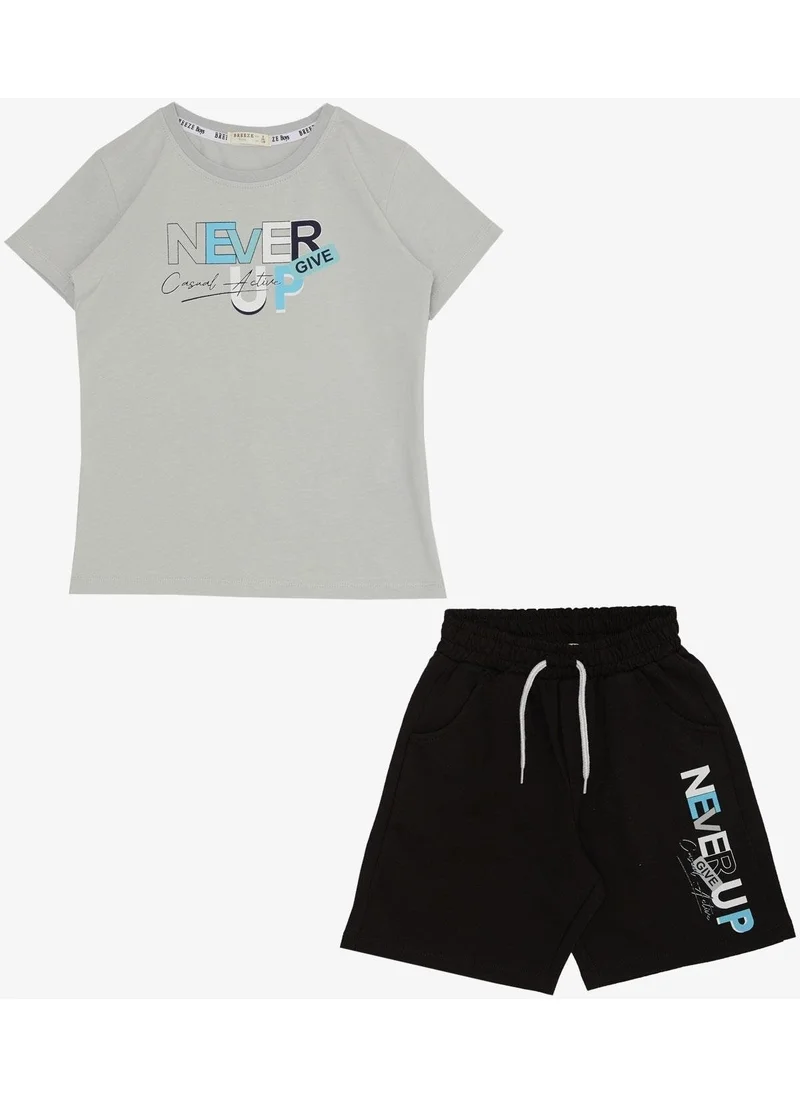 بريز Boy Shorts Set with Text Printed Pockets, Age 8-14, Light Gray