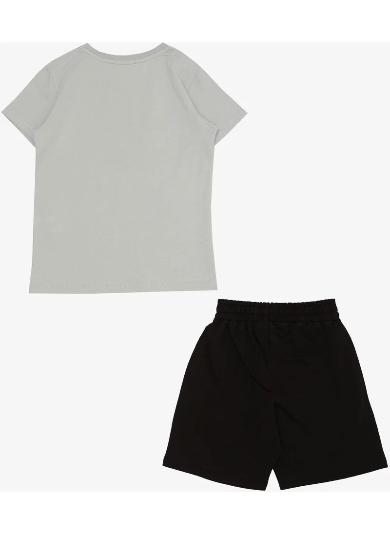 بريز Boy Shorts Set with Text Printed Pockets, Age 8-14, Light Gray