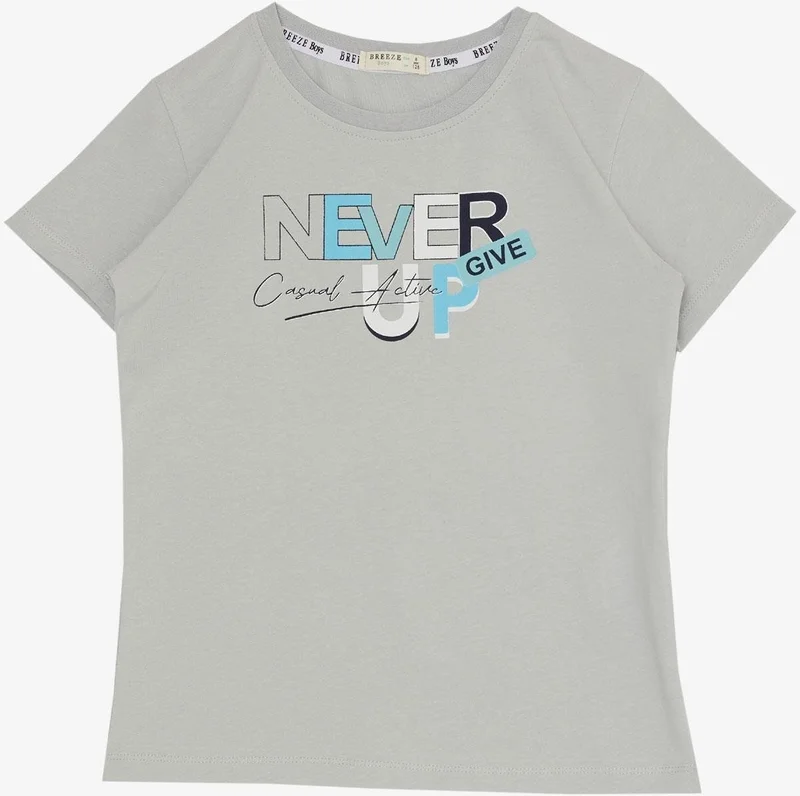 Breeze Boy Shorts Set with Text Printed Pockets, Age 8-14, Light Gray