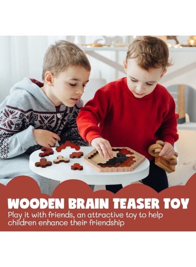 Arabest Large Hexagon Tangram Puzzle Wooden Brain Puzzles for Adult Challenge Wood Russian Blocks Brain Teasers Geometric Jigsaw Block Logic IQ Stem Family Gifts(Vintage) - Image 4