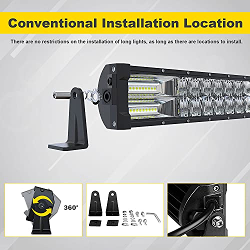 FEELON 5D 52'' inch LED Light Bar + 4 inch White/Amber Yellow LED Pods Strobe Fog Light Spot Flood Offroad with Upper Windshield Mounting Brackets Switch Wiring Harness Fit Wrangler JK 2007-2018 - Image 4