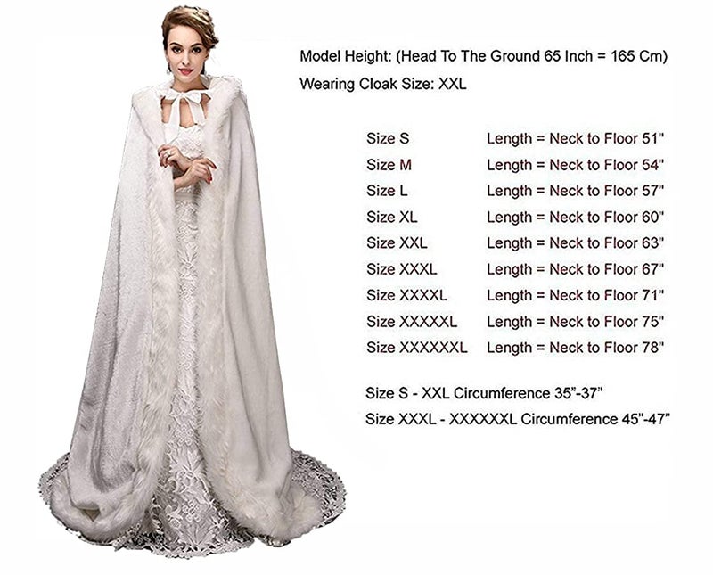 homebed White Women's Wedding Cloak Coat with Hoods Winter Long Jacket Bridal Wraps Warm Faux Fur Cape, Small - Image 5