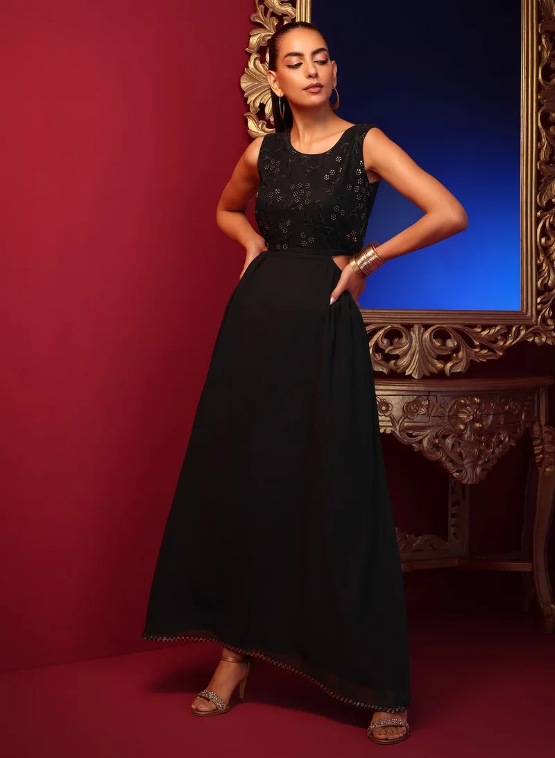 indya Indya X Ashish Soni Black Floral Embroidered Gown