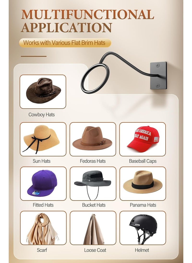 كيلا حامل قبعات رعاة البقر على الحائط، عبوة من 4 حاملات قبعات رعاة البقر مثبتة على الحائط، حامل قبعات رعاة البقر الغربي الريفي المعدني، خطافات قبعات رعاة البقر، قبعة فيدورا، قبعات الشمس، منظم قبعات ذات حافة عريضة - Image 4