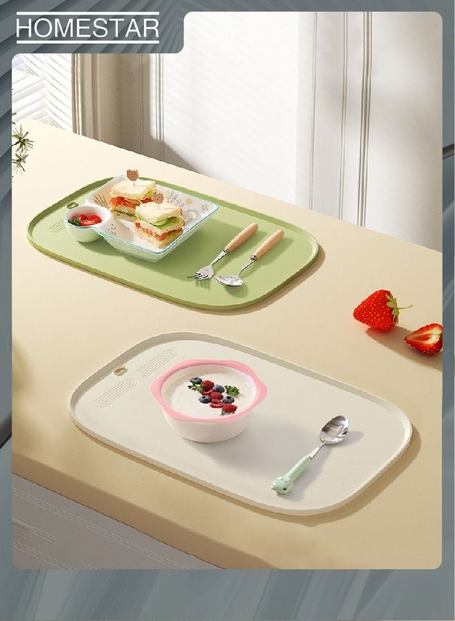 HOMESTAR 2Pcs Kids Place Mats, Silicone Table Placemats Baby Feeding Plate Anti Slip Heat Proof Stain Resistant Washable Toddler Tablemat Portable Tableware Green,Beige 40*26.5cm