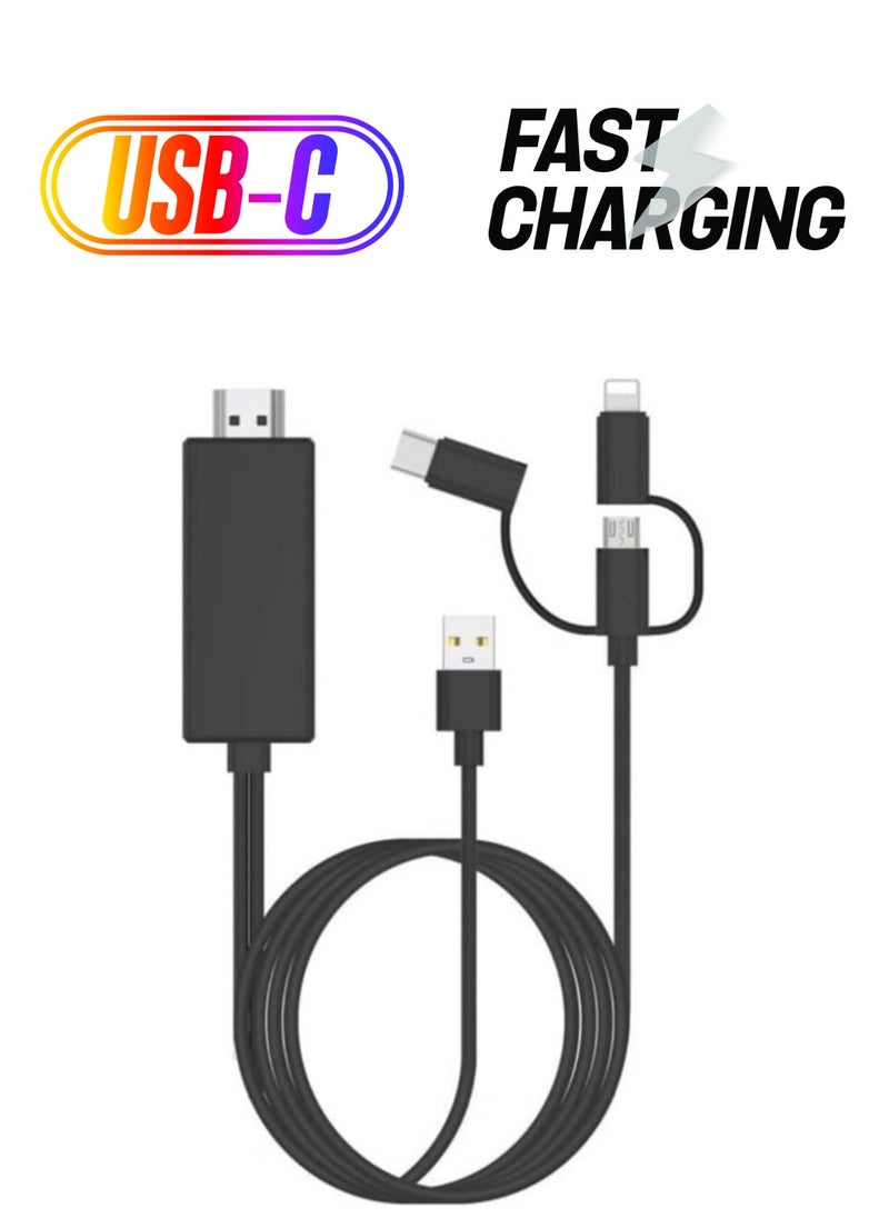 Ntech Ntech 3 in 1 2M HDMI Cable HDTV Adapter AV Cable for Lightning/Micro USB/Type C to HDMI 1080P For iPhone Android Phones  - Image 1