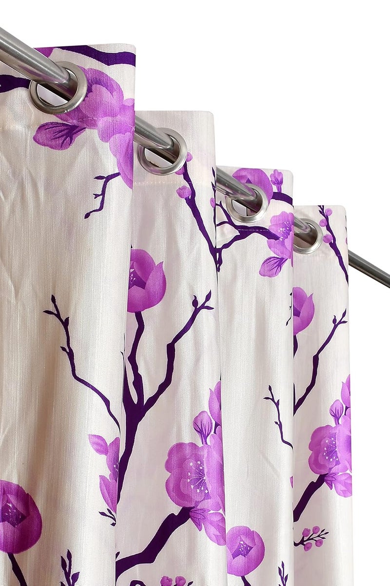 Yarnis Yarnis 5 Feet Polyester LightFiltering 2 Floral Printed 1 Plain Grommet Curtains Window Curtain Purple Combo Pack Of 3 - Image 2