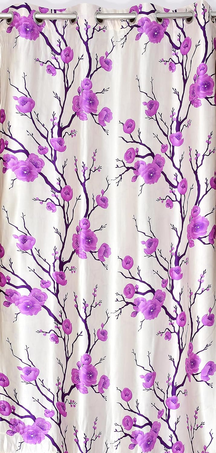 Yarnis Yarnis 5 Feet Polyester LightFiltering 2 Floral Printed 1 Plain Grommet Curtains Window Curtain Purple Combo Pack Of 3 - Image 4