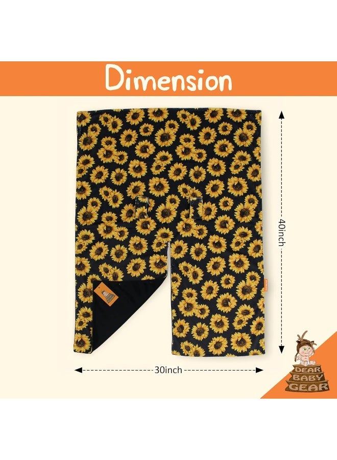 Dear Baby Gear Deluxe Car Seat Canopy, Double Layer Minky, Yellow Sunflowers on Black, Black Minky Smooth, 40 x 30 Inches - Image 4