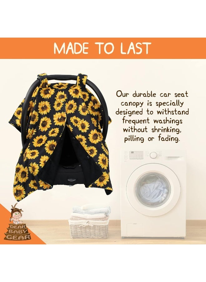 Dear Baby Gear Deluxe Car Seat Canopy, Double Layer Minky, Yellow Sunflowers on Black, Black Minky Smooth, 40 x 30 Inches - Image 2