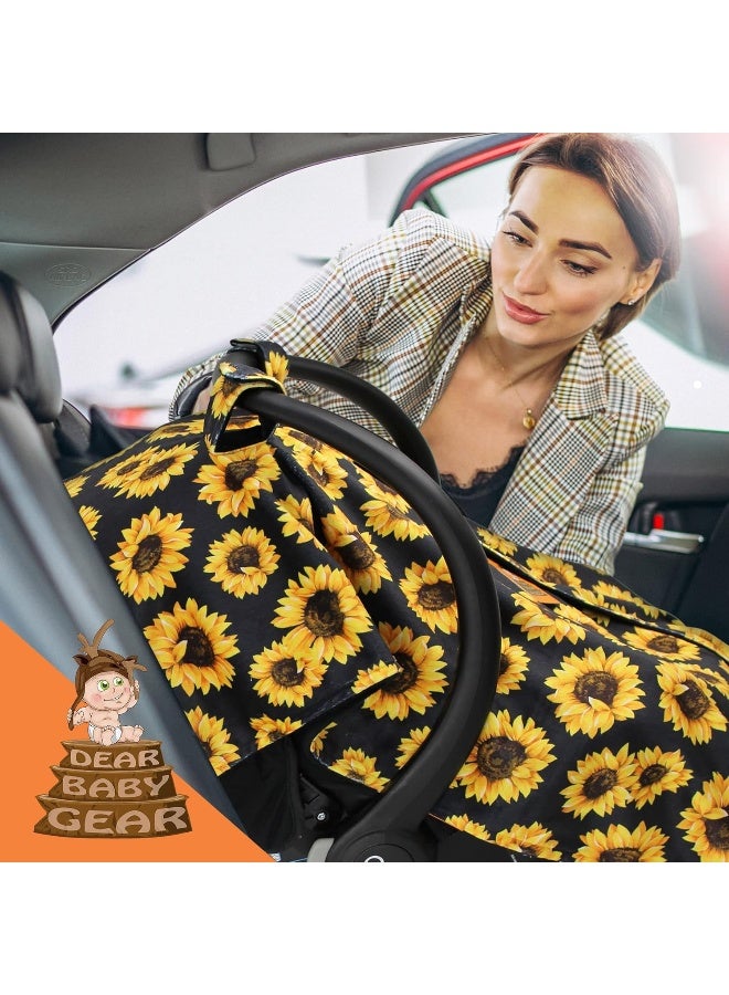 Dear Baby Gear Deluxe Car Seat Canopy, Double Layer Minky, Yellow Sunflowers on Black, Black Minky Smooth, 40 x 30 Inches - Image 5