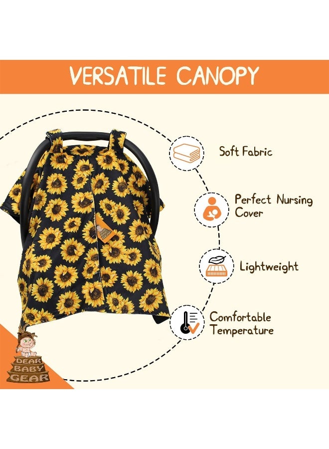 Dear Baby Gear Deluxe Car Seat Canopy, Double Layer Minky, Yellow Sunflowers on Black, Black Minky Smooth, 40 x 30 Inches - Image 3