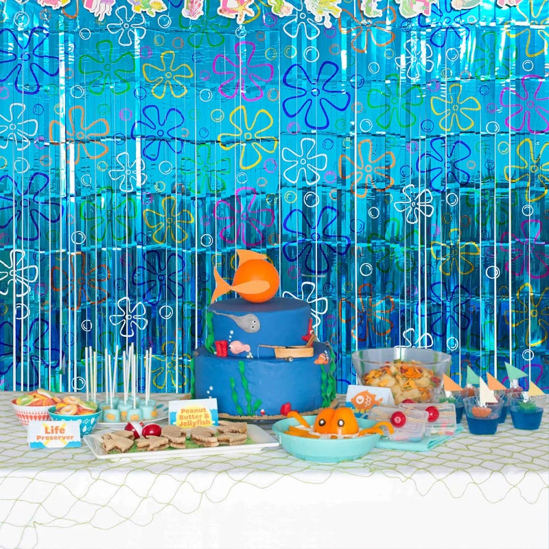 Caisehabu 2 Pack Ocean Theme Birthday Door Curtain Decorations, Under the Sea Party Supplies Foil Fringe Backdrop, Ocean Birthday Photo Booth Background for Beach Theme Party Decor - Image 5
