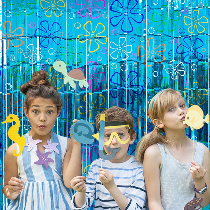Caisehabu 2 Pack Ocean Theme Birthday Door Curtain Decorations, Under the Sea Party Supplies Foil Fringe Backdrop, Ocean Birthday Photo Booth Background for Beach Theme Party Decor - Image 3