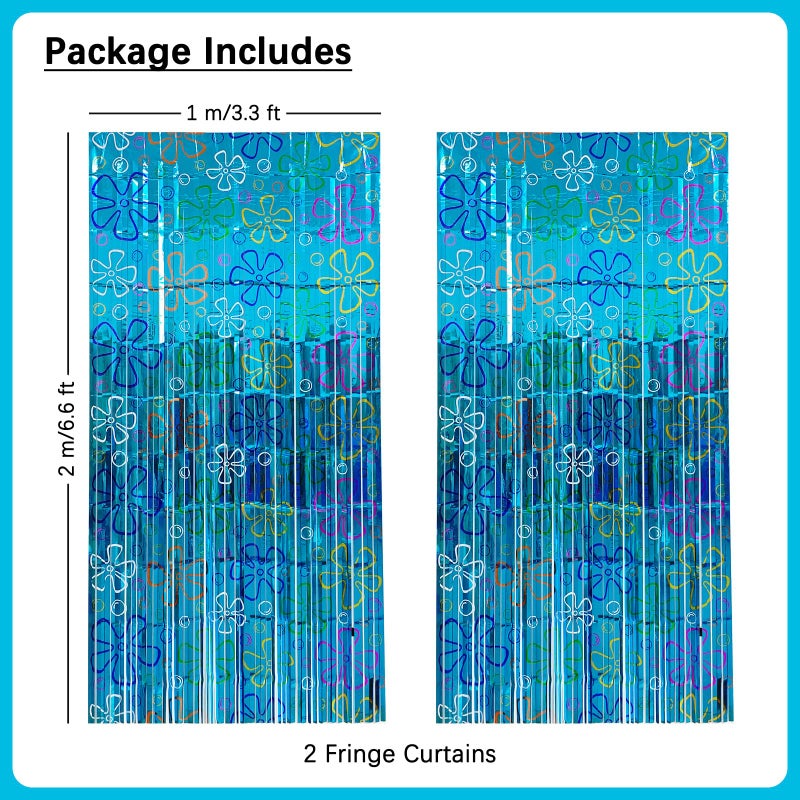 Caisehabu 2 Pack Ocean Theme Birthday Door Curtain Decorations, Under the Sea Party Supplies Foil Fringe Backdrop, Ocean Birthday Photo Booth Background for Beach Theme Party Decor - Image 2