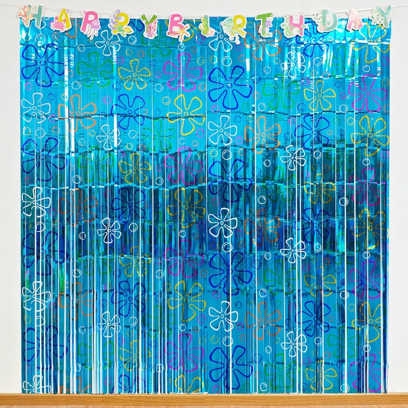 Caisehabu 2 Pack Ocean Theme Birthday Door Curtain Decorations, Under the Sea Party Supplies Foil Fringe Backdrop, Ocean Birthday Photo Booth Background for Beach Theme Party Decor - Image 1