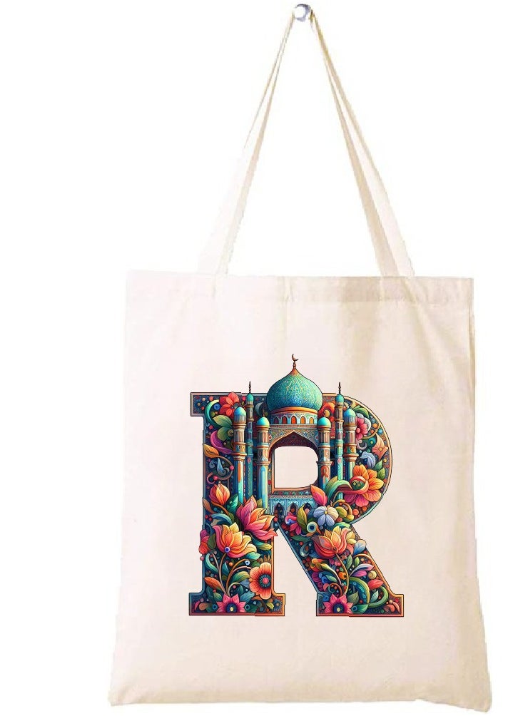 PRINTSHOP4ME Initial Monogram Tote Bag - Cotton Tote with Initial Design Printed - Perfect for School, Travel and Birthday Gift - Eco-Friendly Canvas Cotton Tote Bag for Women - Gift for Ramadan  - Image 1