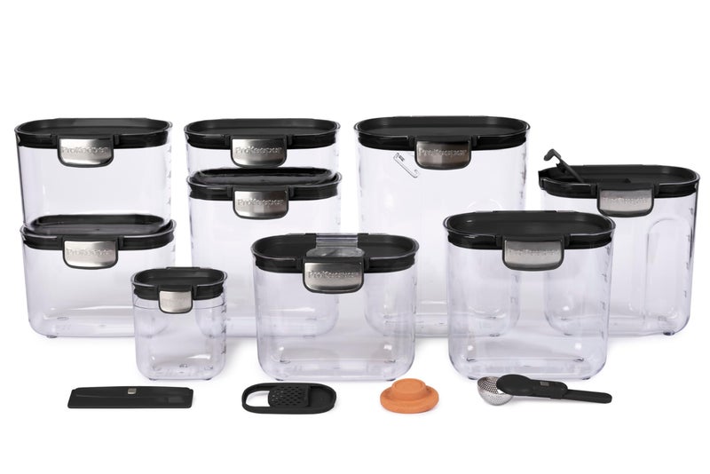 ProKeeper+ Airtight Food Storage Container Set â€“ Clear Plastic Flour and Sugar Canister Set with Magnetic Accessories for Kitchen Organization (Black, 13-Piece) - Image 1